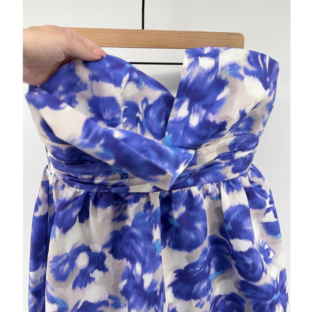 Sachin & Babi Sabelle Dress Blue Floral Strapless Midi Fit Flare 12 Coastal - Picture 4 of 10